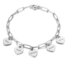 Lade das Bild in den Galerie-Viewer, Gliederarmband mit gravierten Herzanhängern jouelei Silber