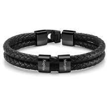 Lade das Bild in den Galerie-Viewer, Lederarmband mit Namen jouelei Schwarz 19 cm