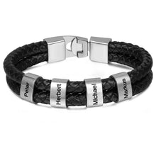 Lade das Bild in den Galerie-Viewer, Lederarmband mit Namen jouelei Silber 19 cm