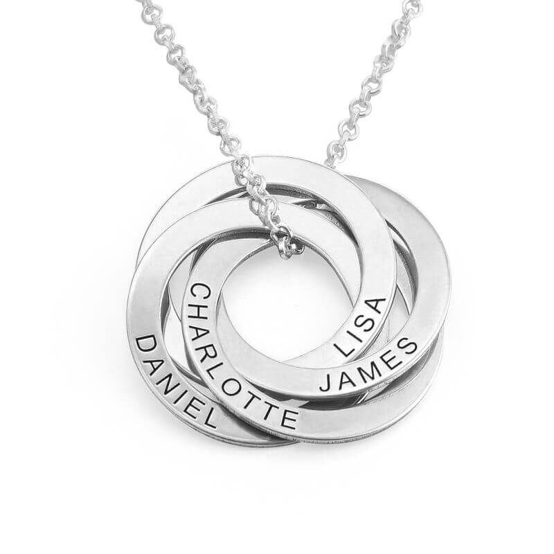 Halskette mit 4 gravierten russischen Ringen jouelei Silber 40 cm 
