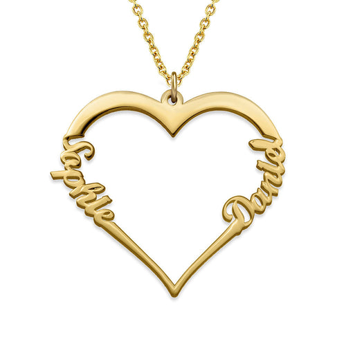 Herzkette mit persönlicher Gravur jouelei Gold 40 cm 