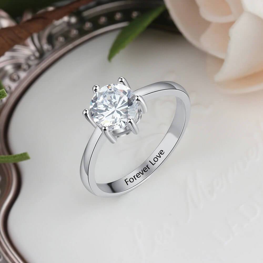 LOANYA Ring mit weißem Stein aus Silber mit Gravur jouelei 16.5 